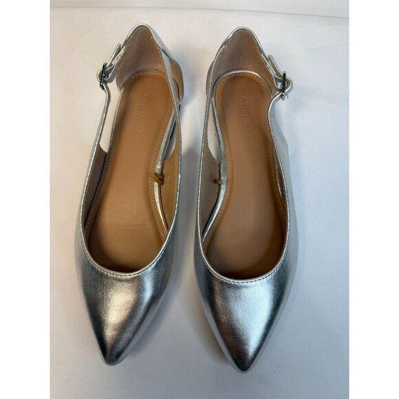 Old Navy Silver Metallic Slingback Womens Size 6 Cut-Out Flats Preppy Career - Picture 3 of 12